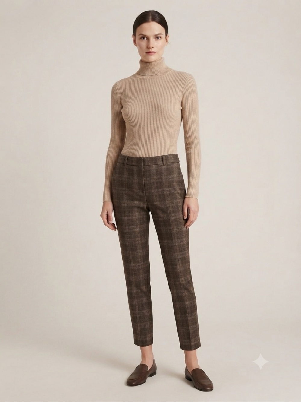 Jules & Leopold Brown Plaid Cropped Slim Pants Preppy Autumn